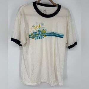 Disney Cream and Black Ringer Tee with Blue Graphic